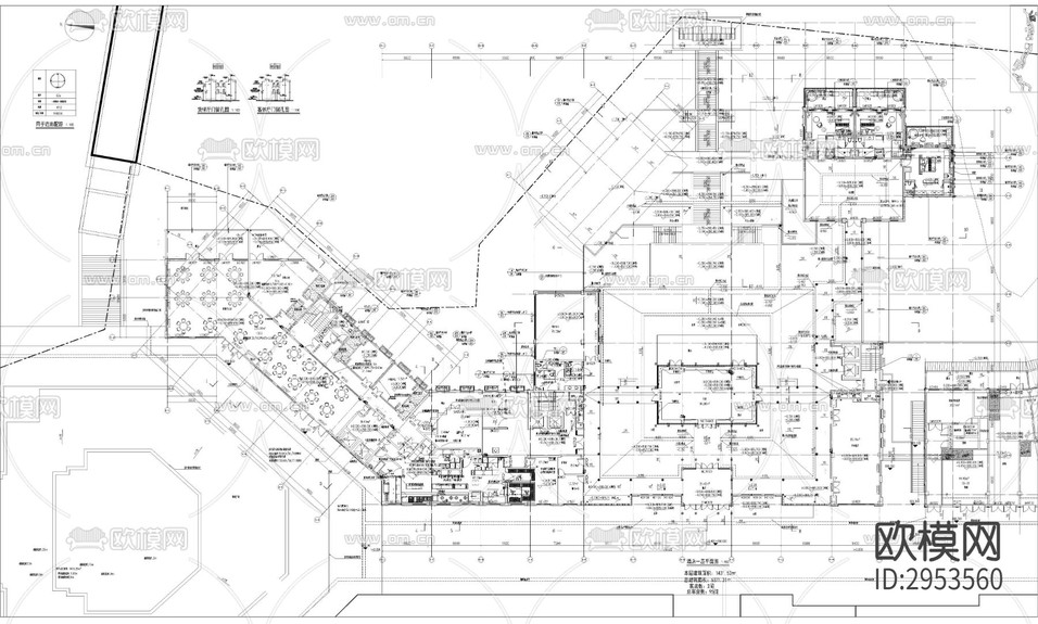 新中式酒店建筑cad施工圖下載(渲染圖1)