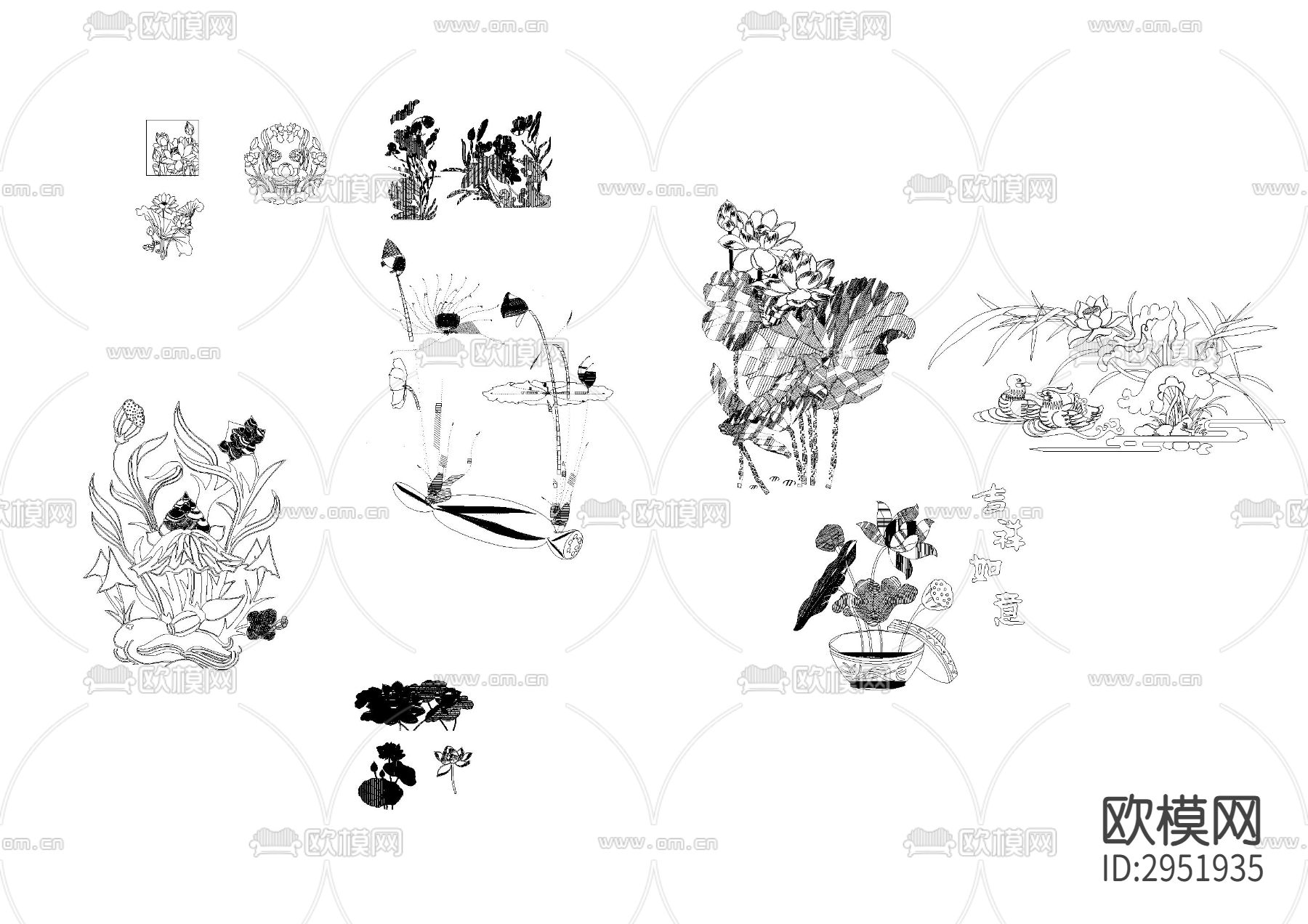 荷花cad图库下载（渲染图2）
