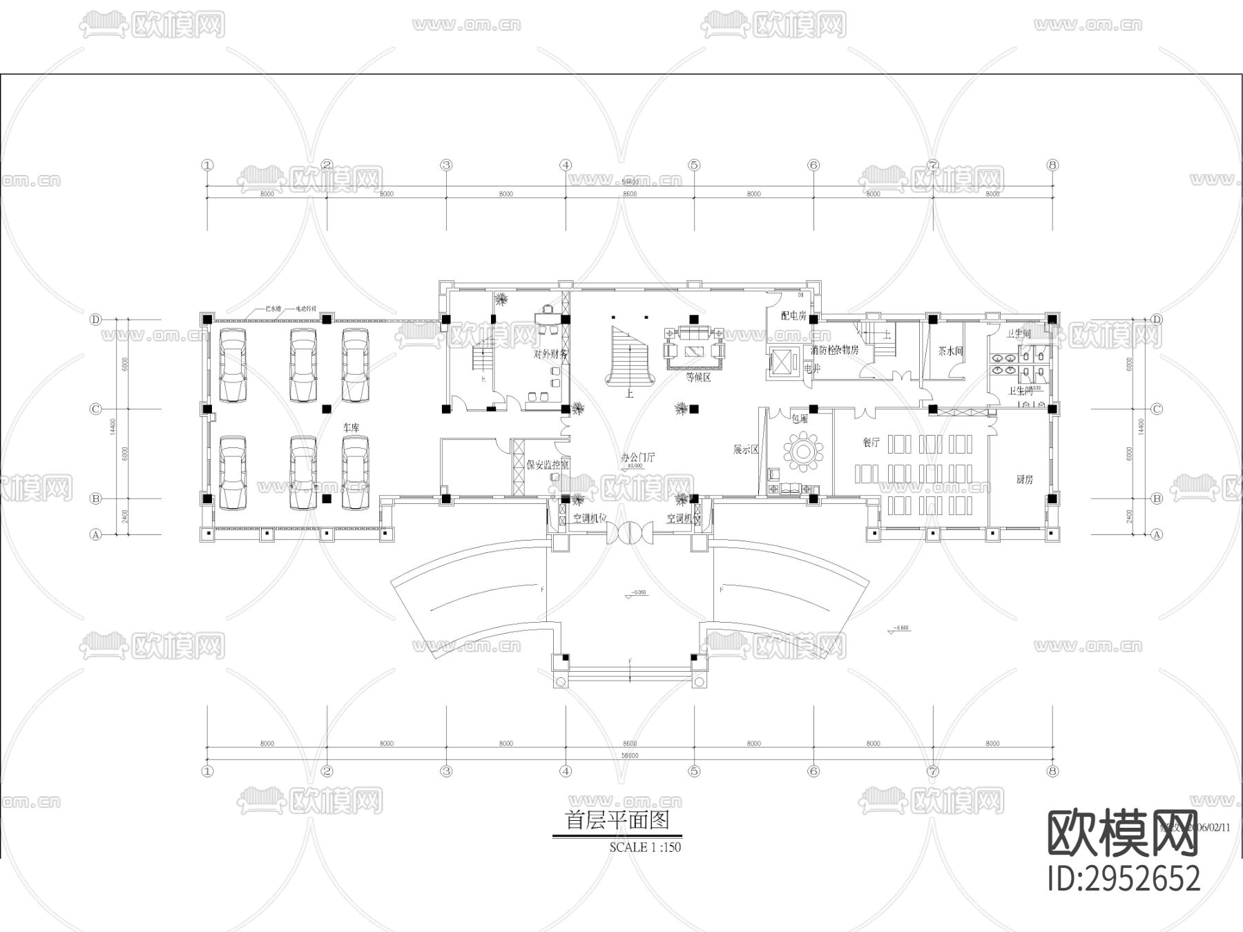 办公楼办公室装修设计cad施工图下载（渲染图2）