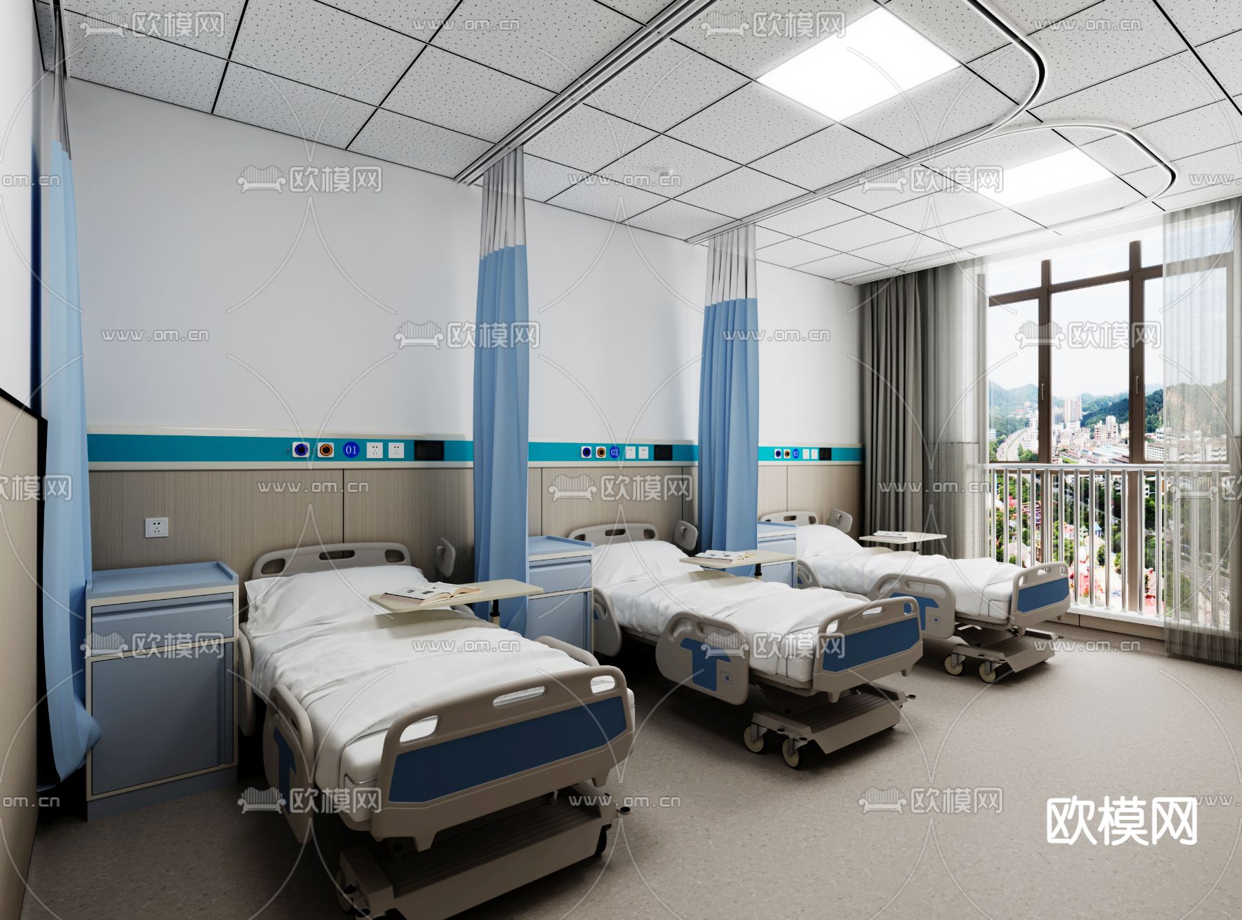 医院病房 护理房3d模型下载（渲染图2）