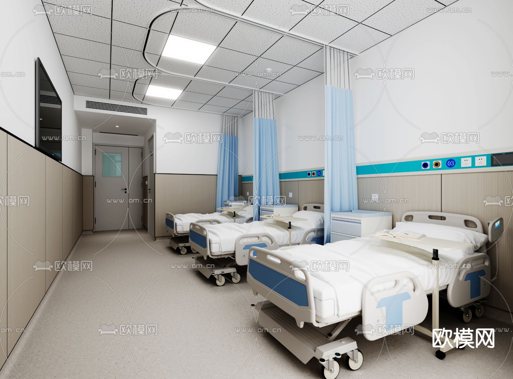 医院病房 护理房3d模型下载（渲染图1）