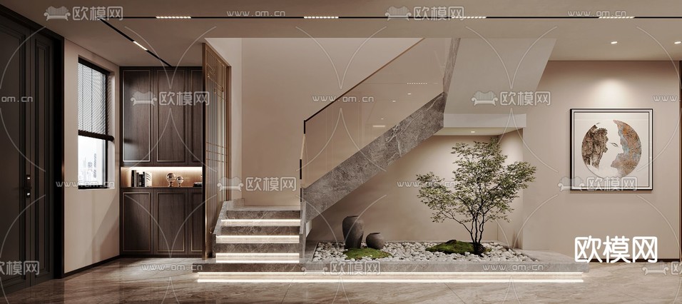 新中式客厅 餐厅3d模型下载(渲染图2)