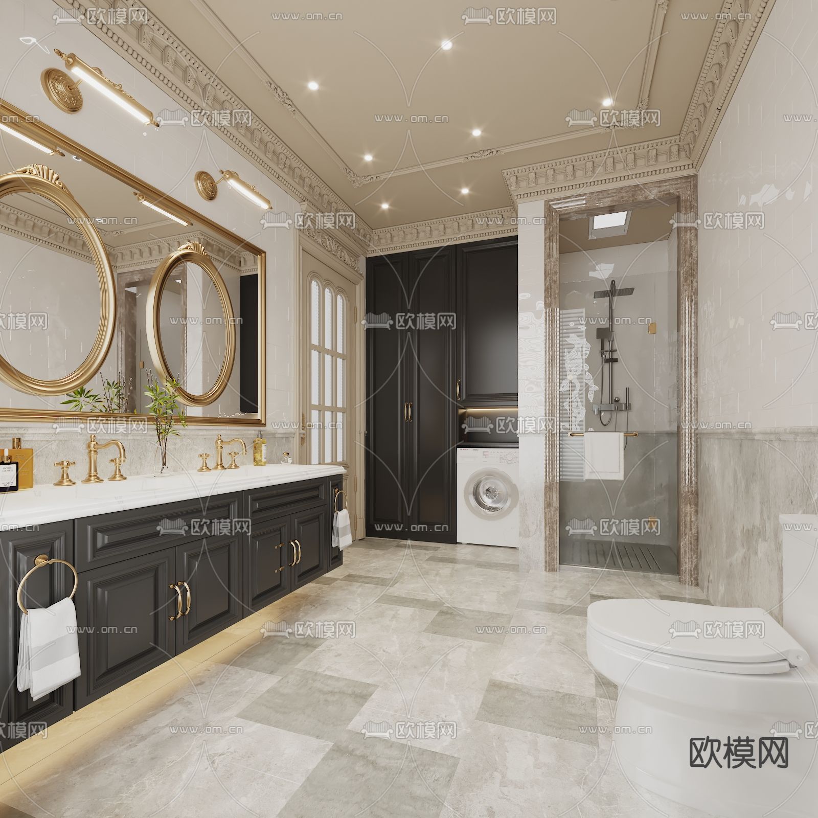法式浴室 洗手间 卫生间3d模型下载_ID14003227_3dmax免费模型-欧模网