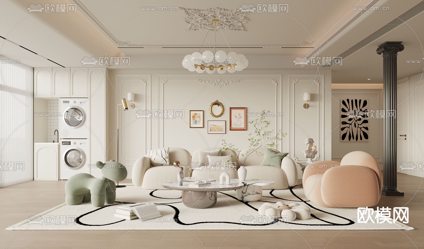 法式客厅3d模型下载