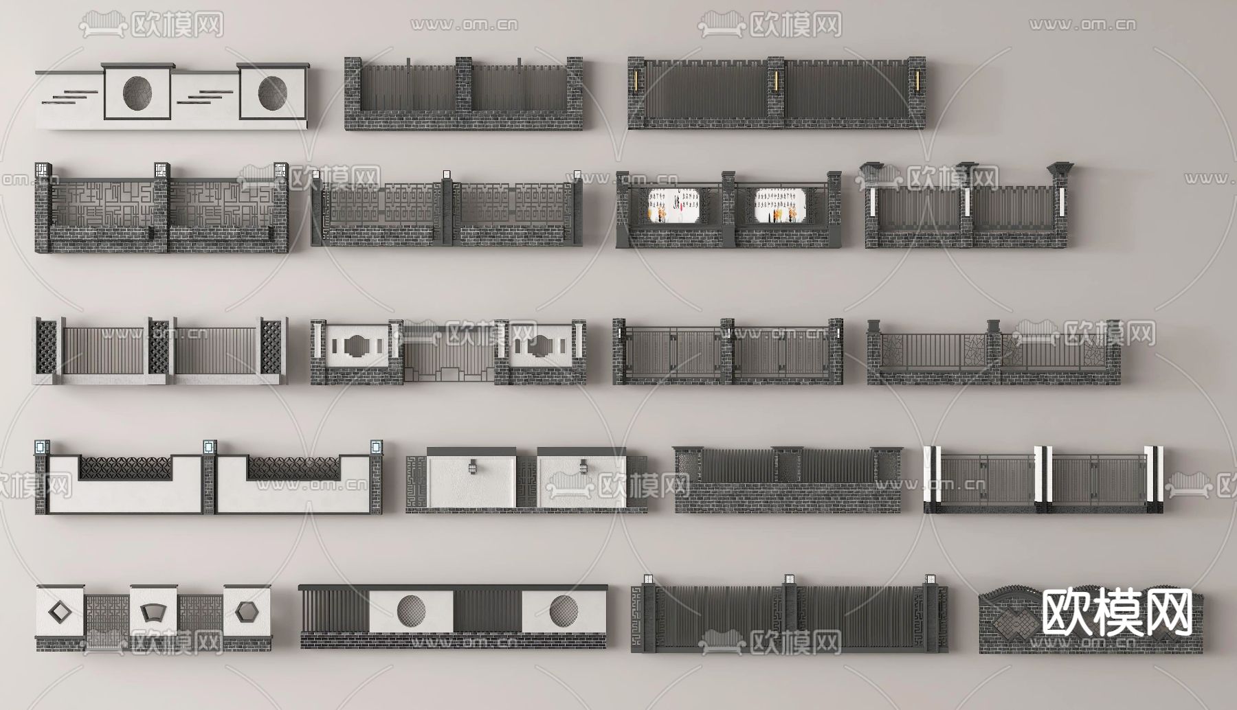 新中式围墙 围栏 护栏 院墙3d模型下载