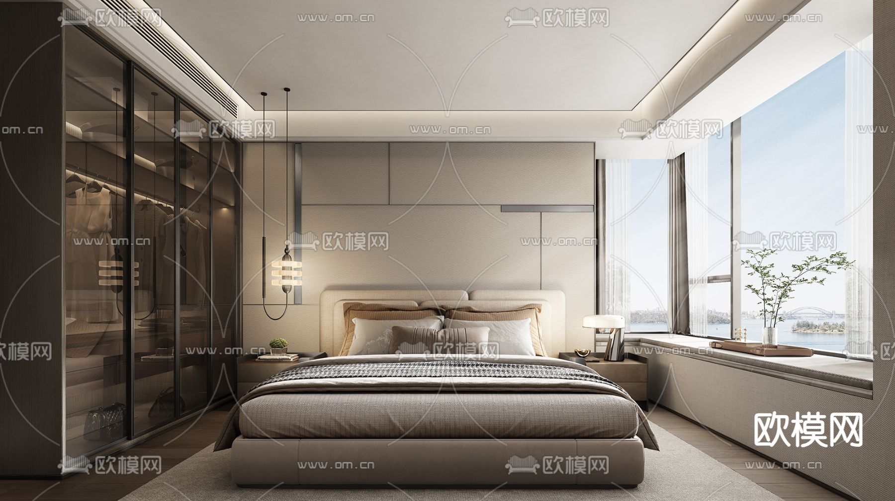 Minotti 双人床 卧室3d模型下载（渲染图1）