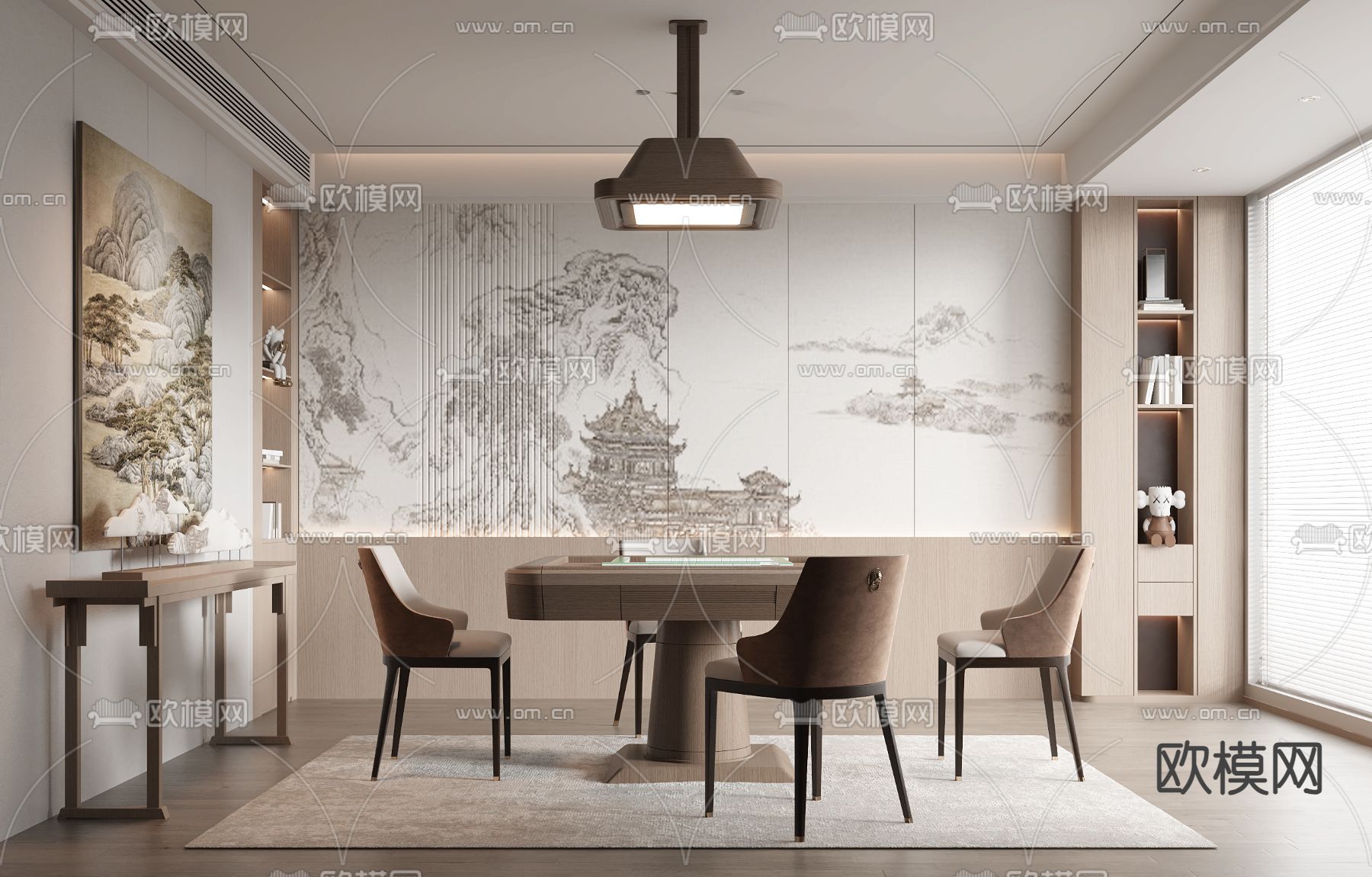 新中式麻将房 麻将室3d模型下载