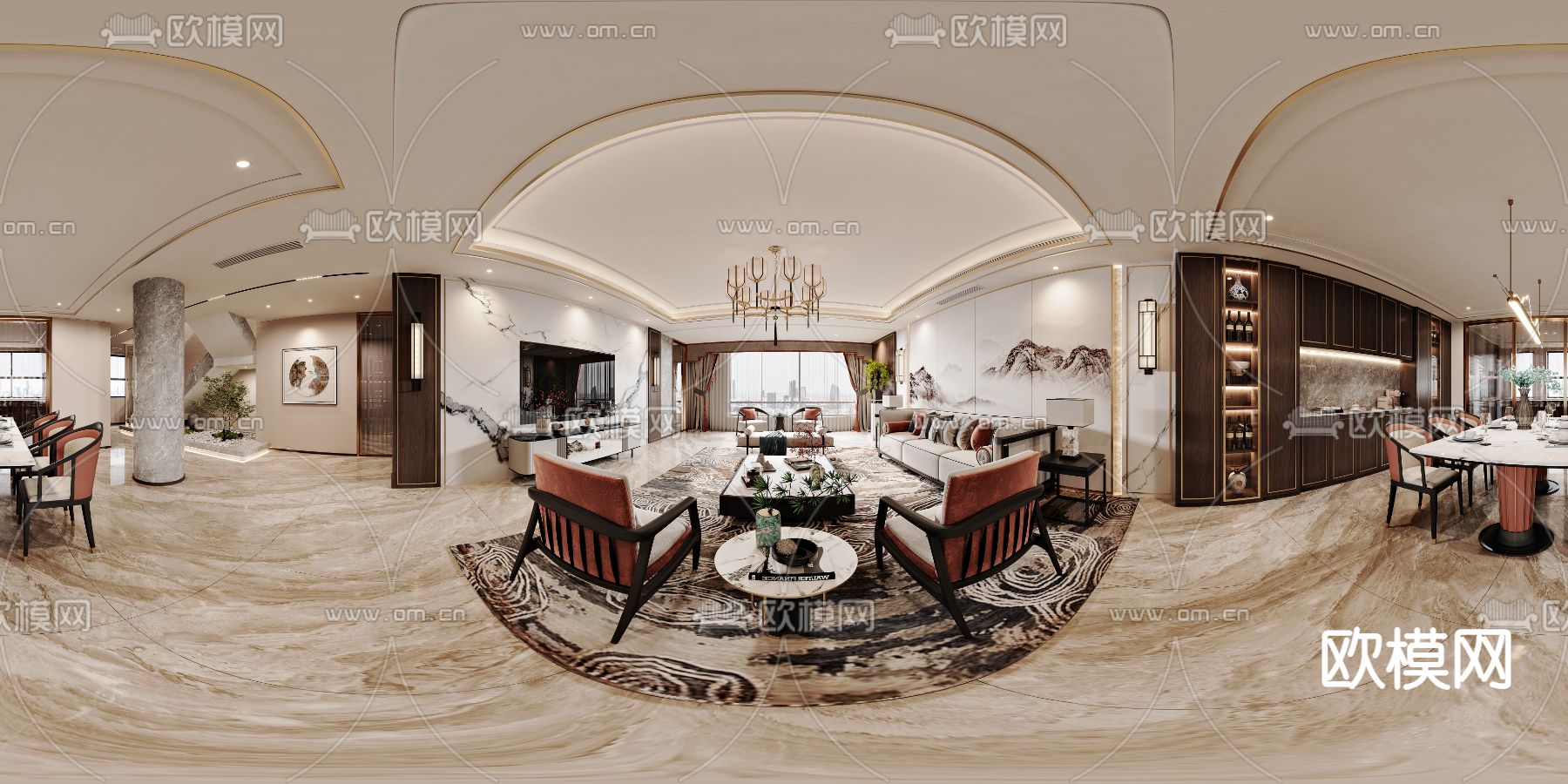 新中式客餐厅cr全景3d模型