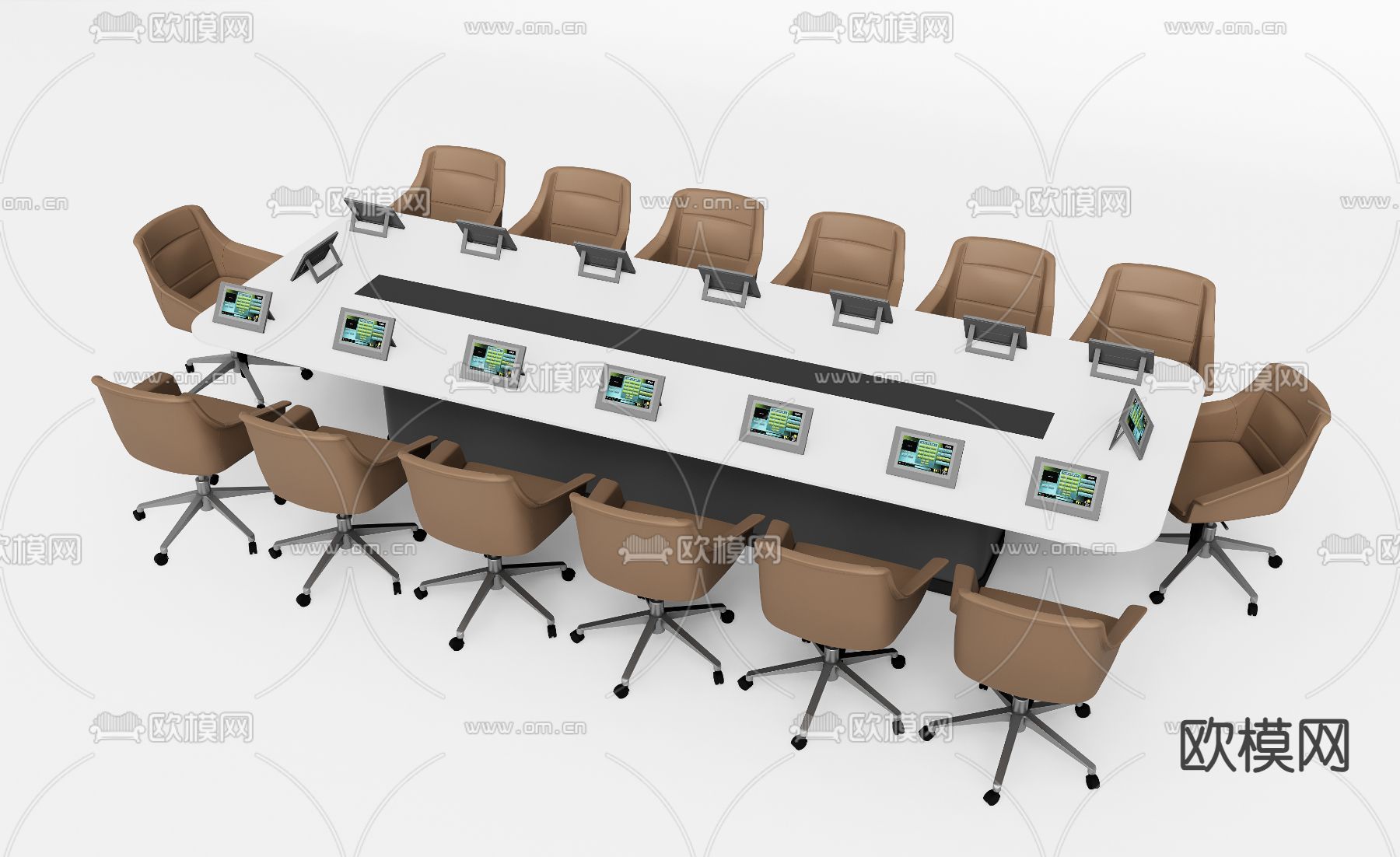 现代会议桌 会议台3d模型下载