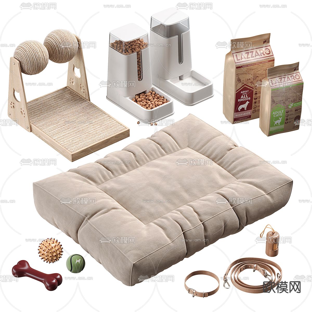 宠物用品 自动喂食器 狗窝 狗粮 狗绳3d模型下载