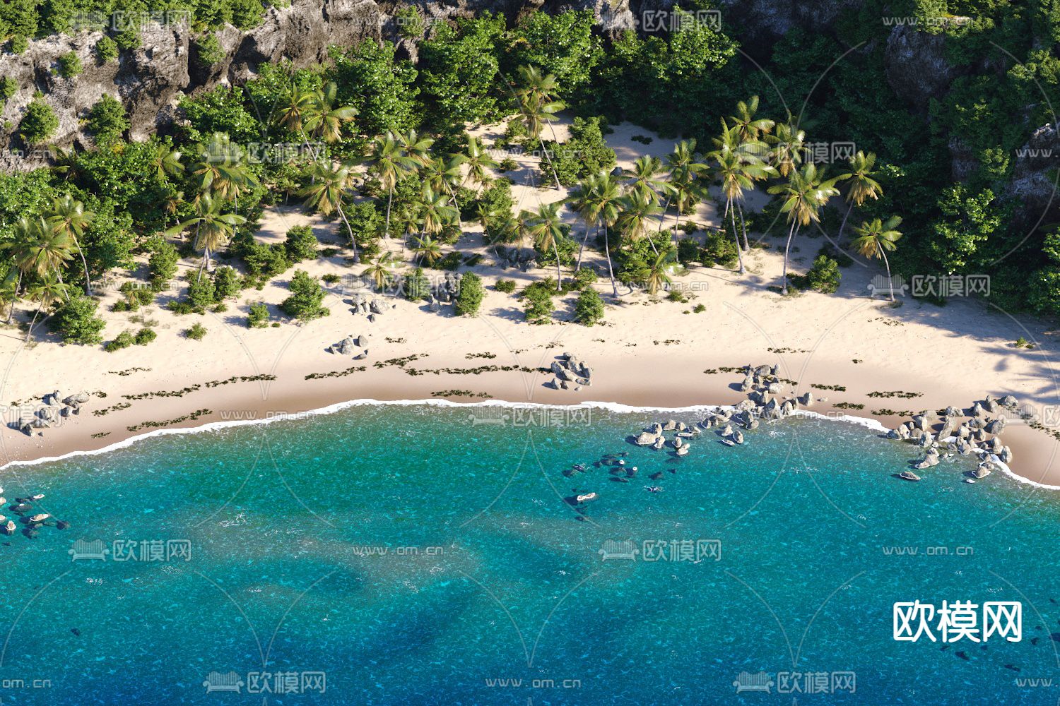 沙滩景观 椰子树 景观石3d模型下载（渲染图5）