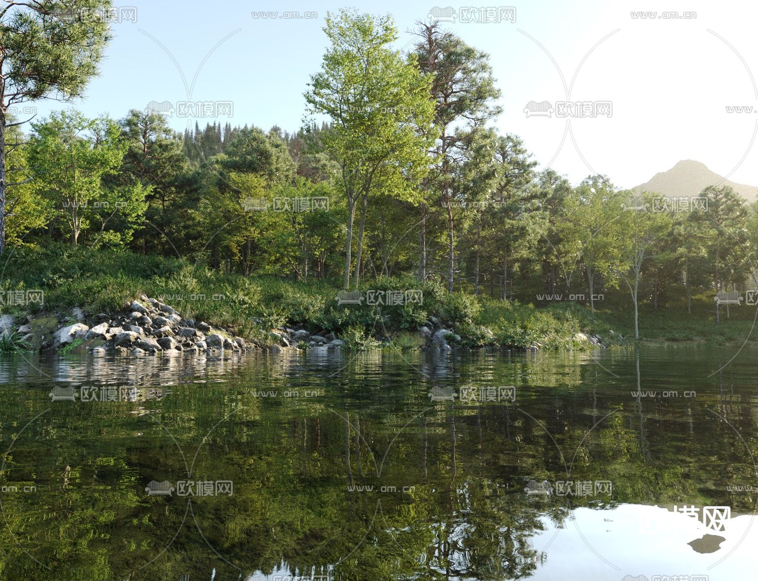 森林景观 山川河流 景观树3d模型下载（渲染图1）