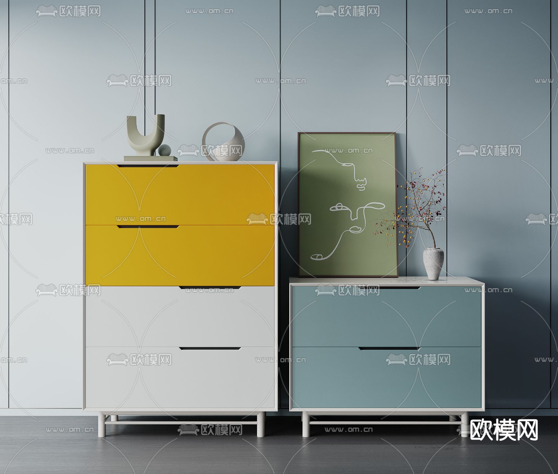 现代斗柜 边柜3d模型下载