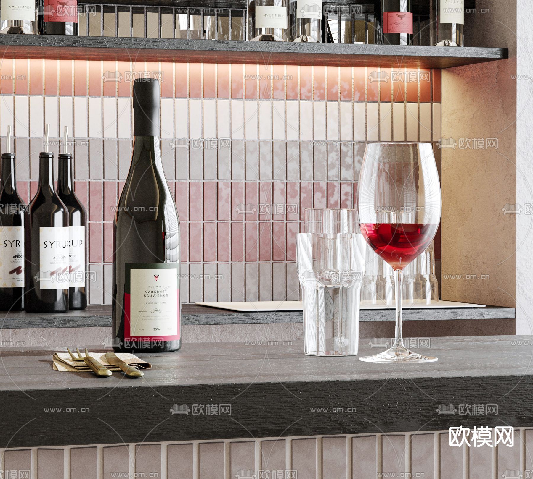 红酒 洋酒 玻璃杯su模型下载（渲染图1）