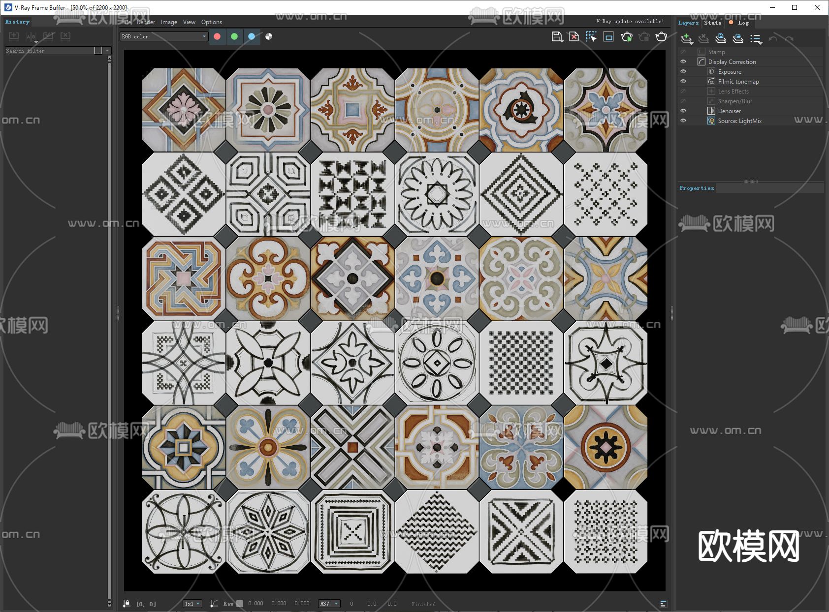 花砖 手工转 瓷砖拼花 中古花砖su模型