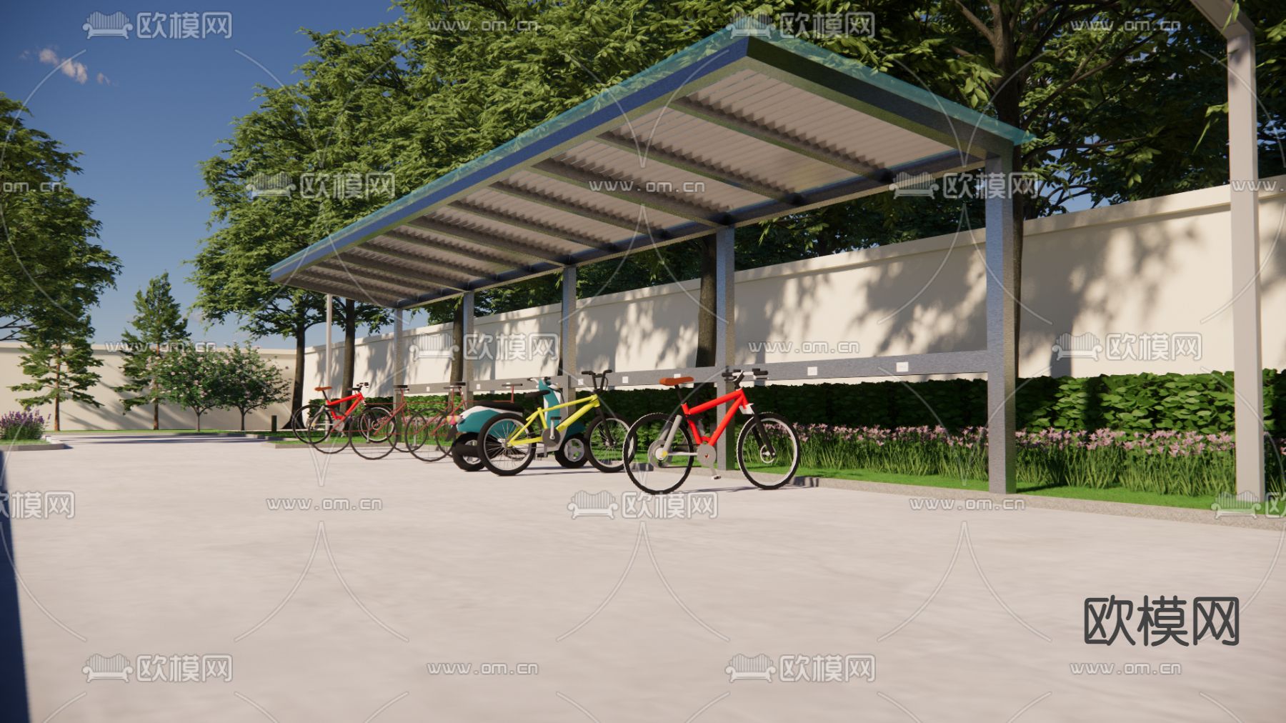非机动车棚 单车棚su模型下载（渲染图1）