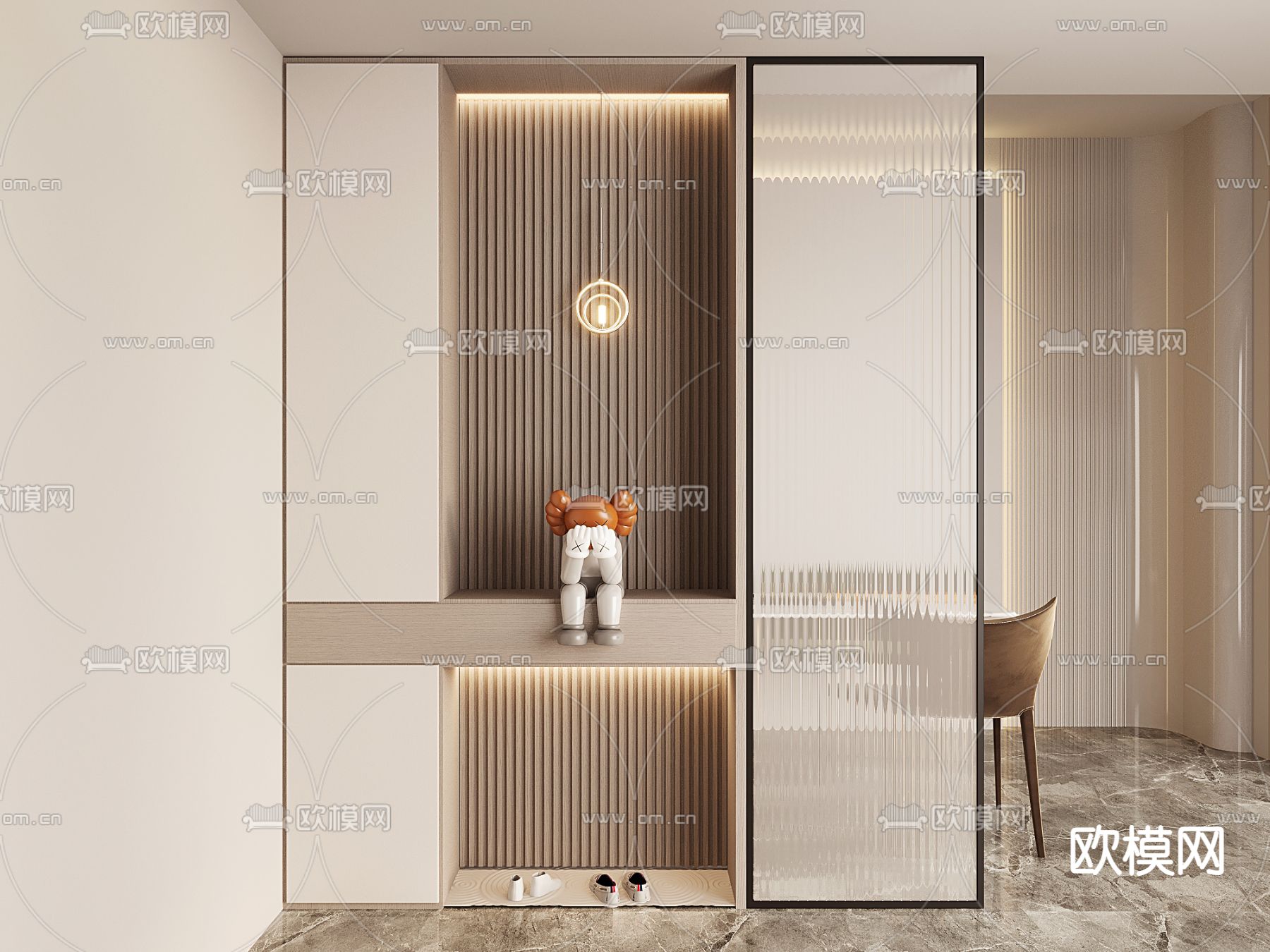 现代玻璃隔断su模型下载（渲染图2）