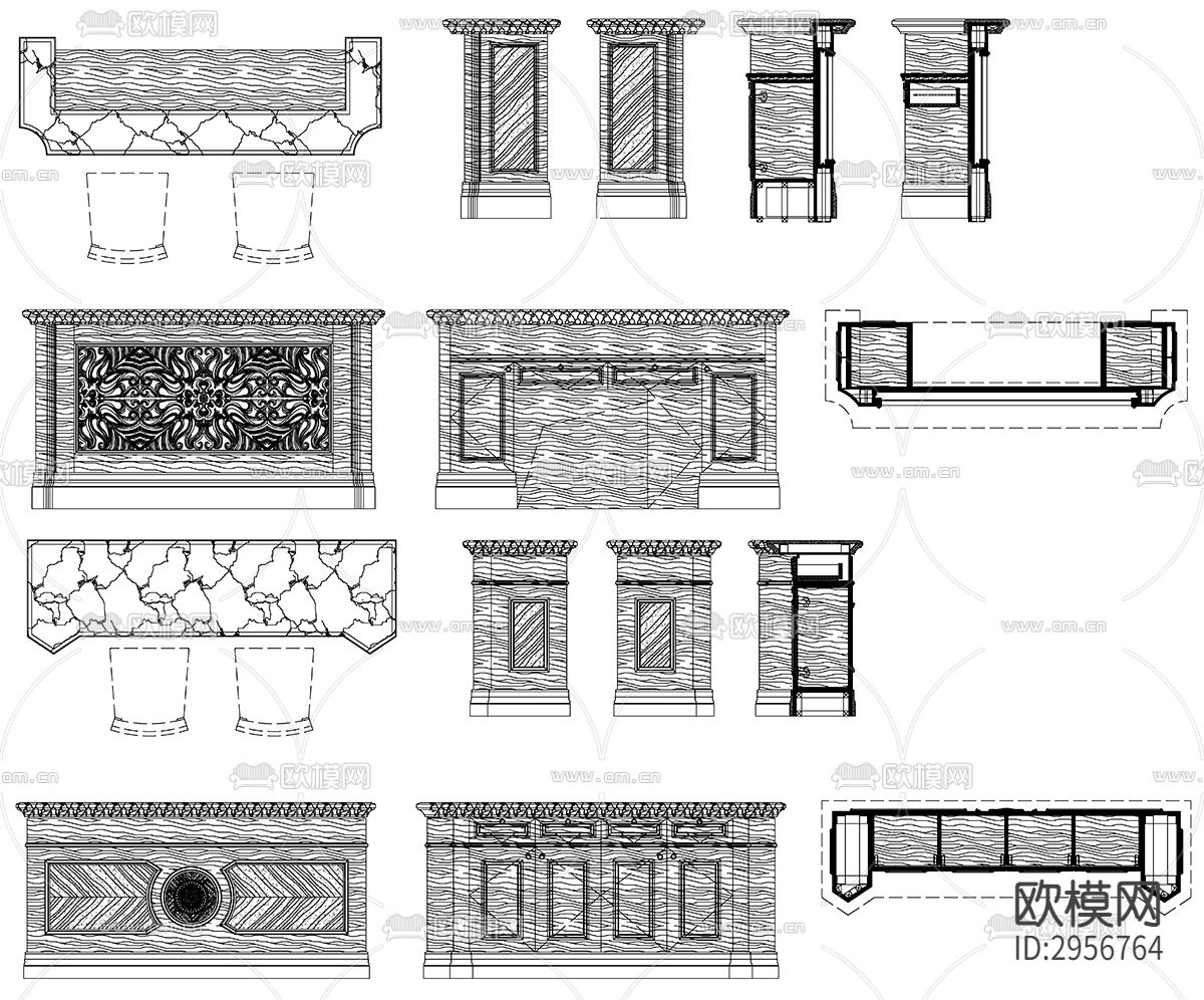 服务台接待台总台详图设计素材cad图库下载（渲染图6）