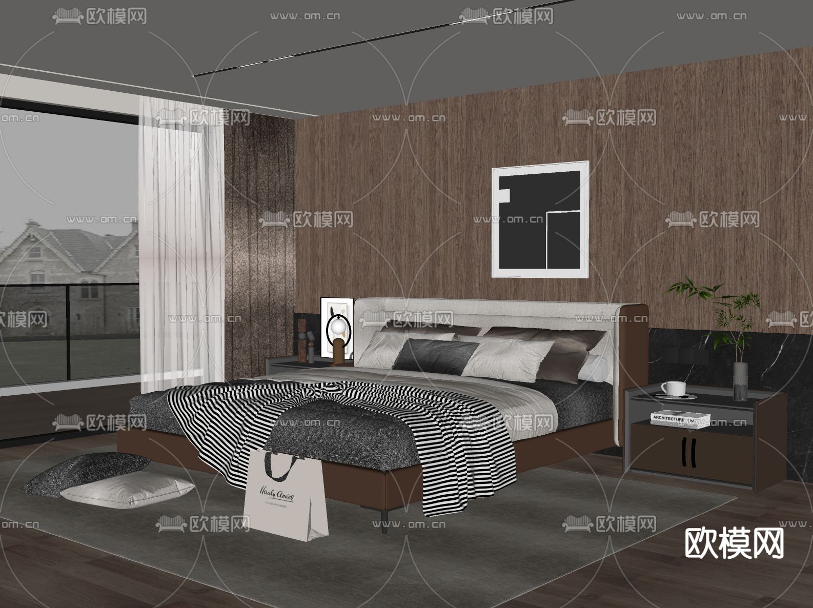 Minotti 双人床su模型下载（渲染图2）