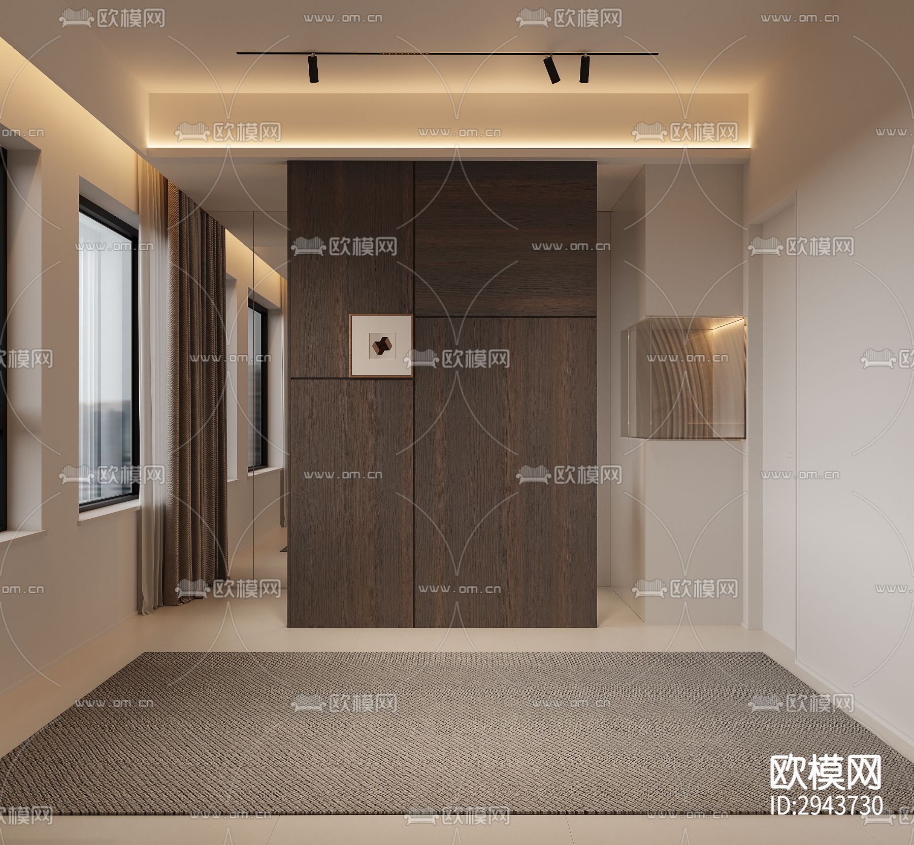 奶油风小户型平层效果图下载（渲染图10）