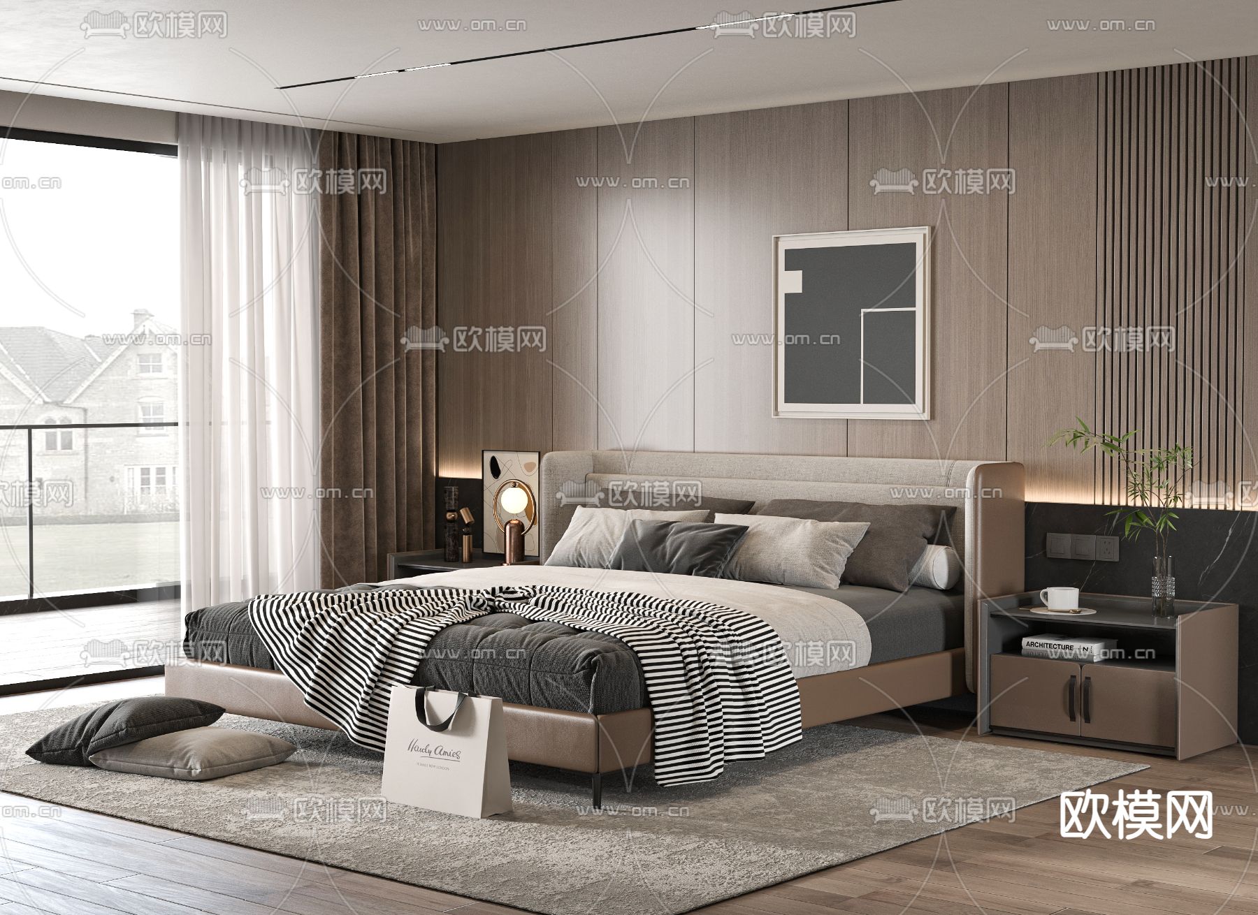 Minotti 双人床su模型下载（渲染图1）