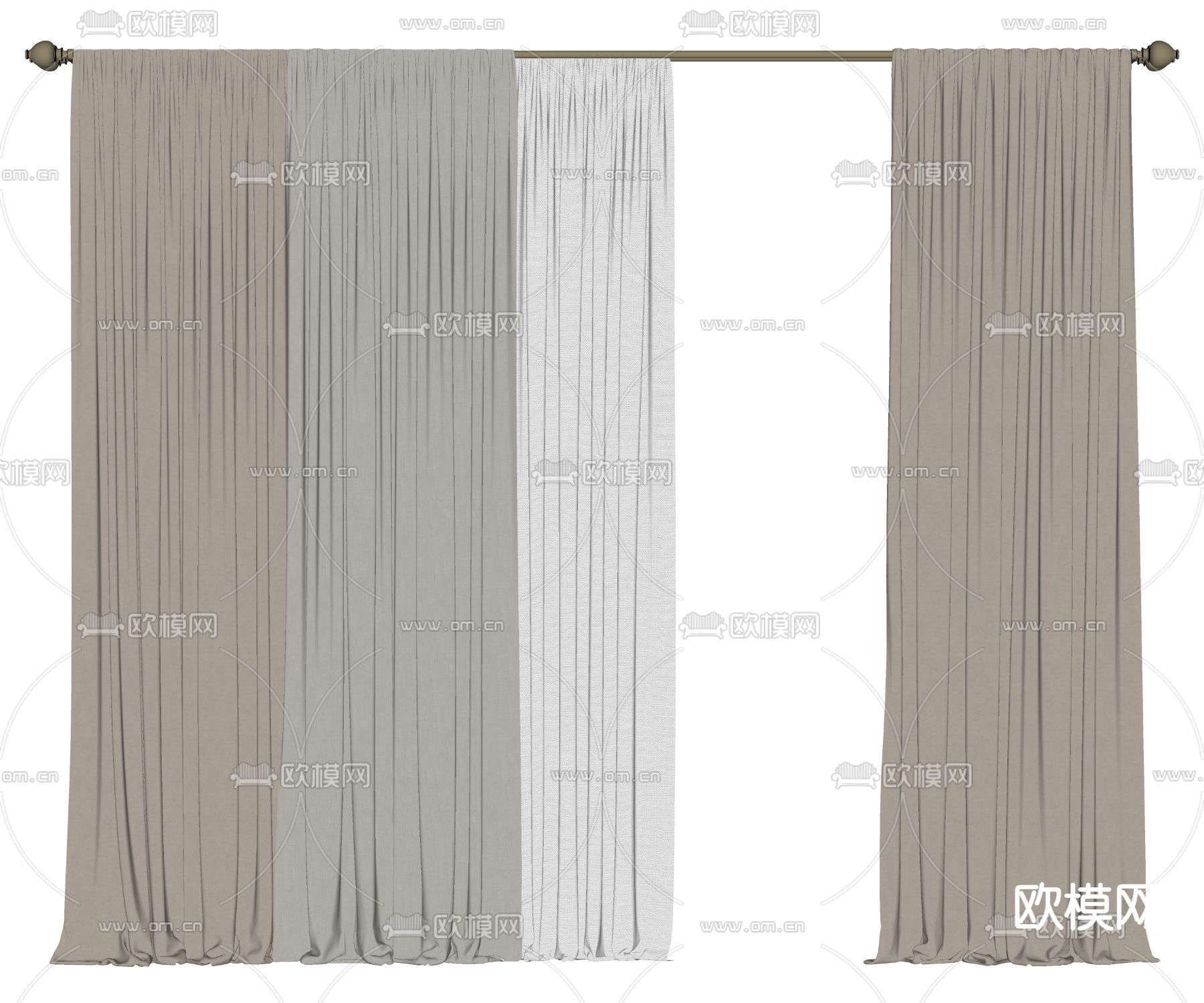 窗帘 开合帘 纱帘su模型下载（渲染图2）