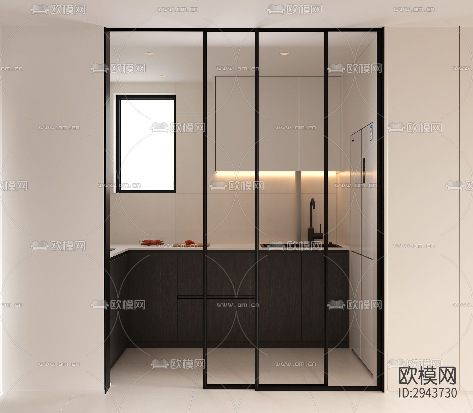 奶油风小户型平层效果图下载（渲染图9）