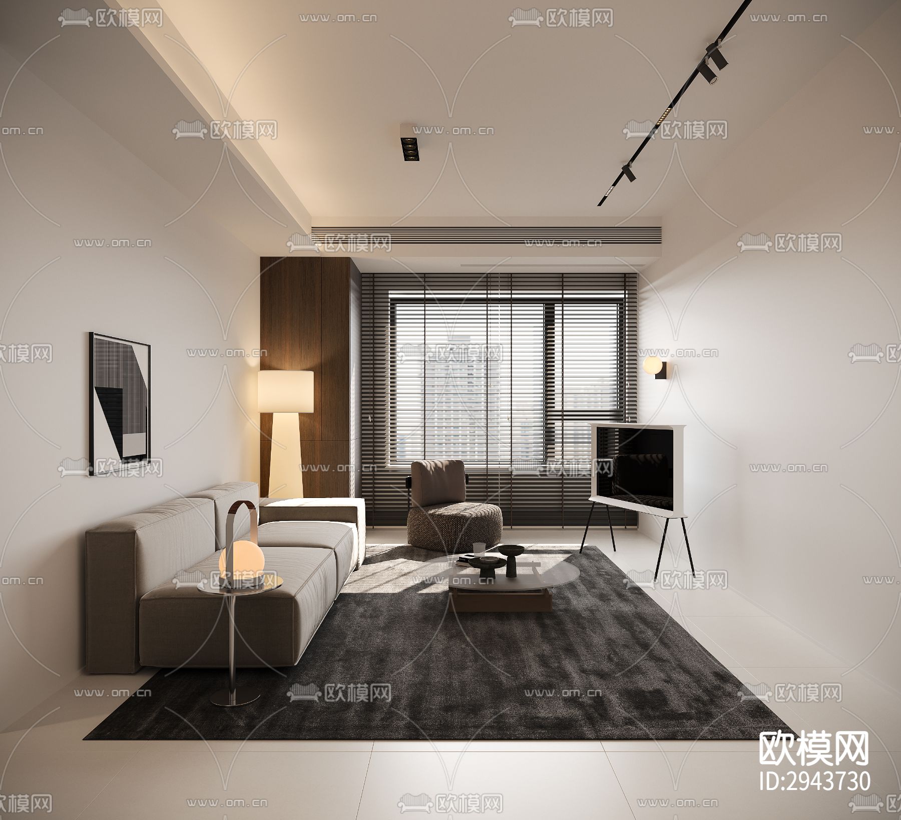 奶油风小户型平层效果图下载（渲染图4）