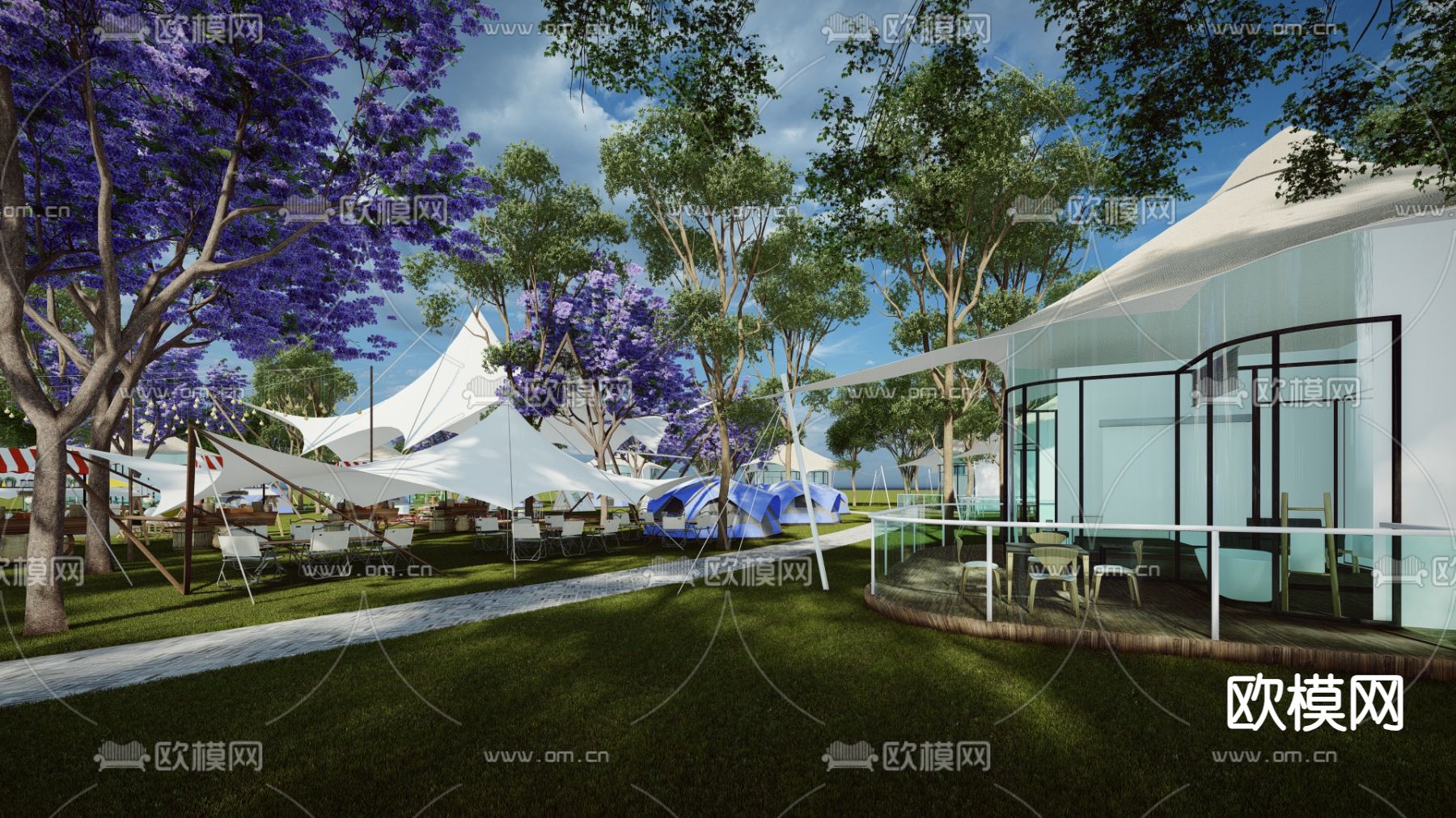 现代星空帐篷 露营桌椅su模型下载（渲染图4）