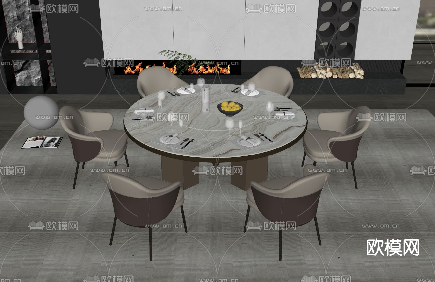 Minotti 餐桌椅su模型下载（渲染图1）