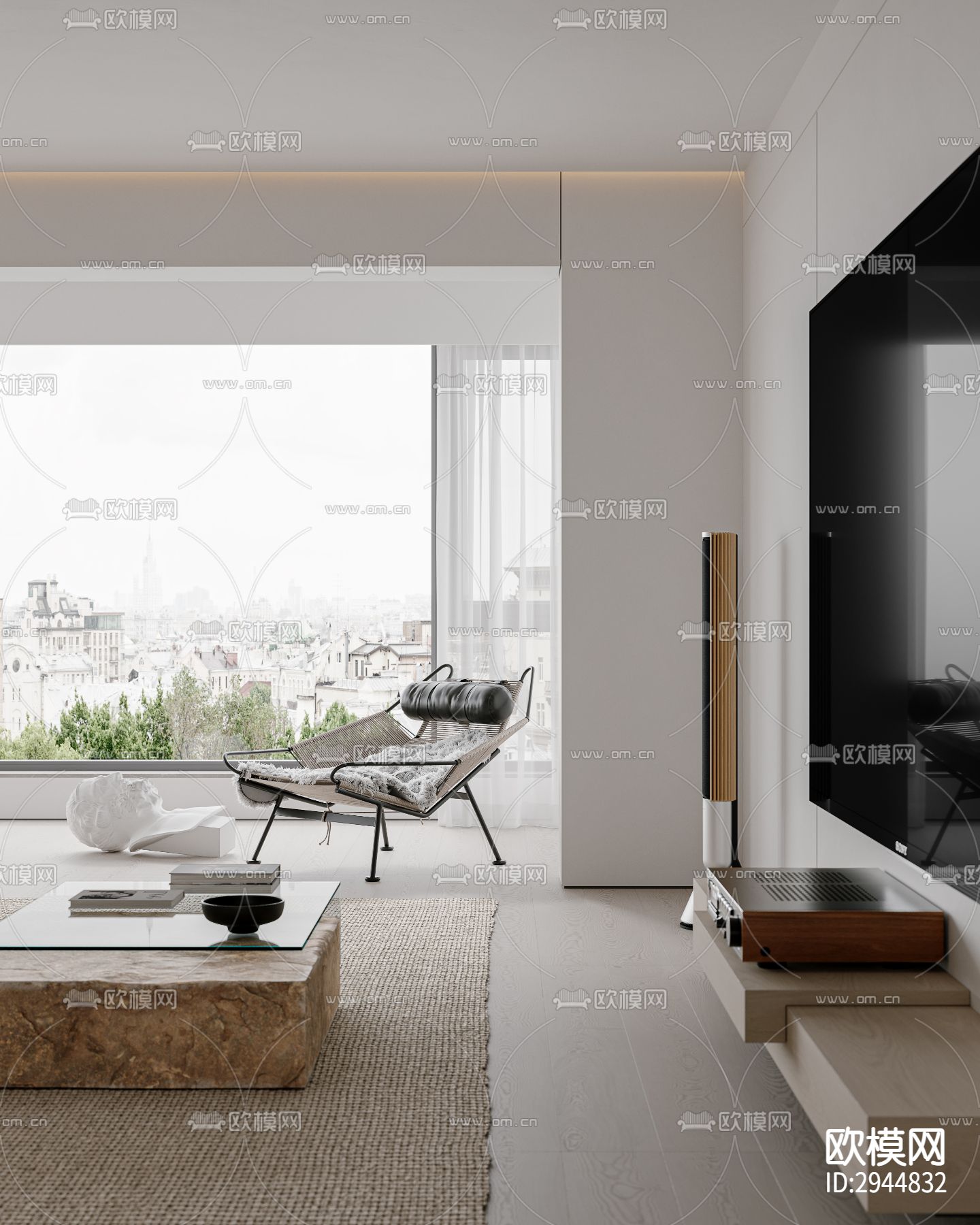 奶油风极简平层效果图下载（渲染图6）