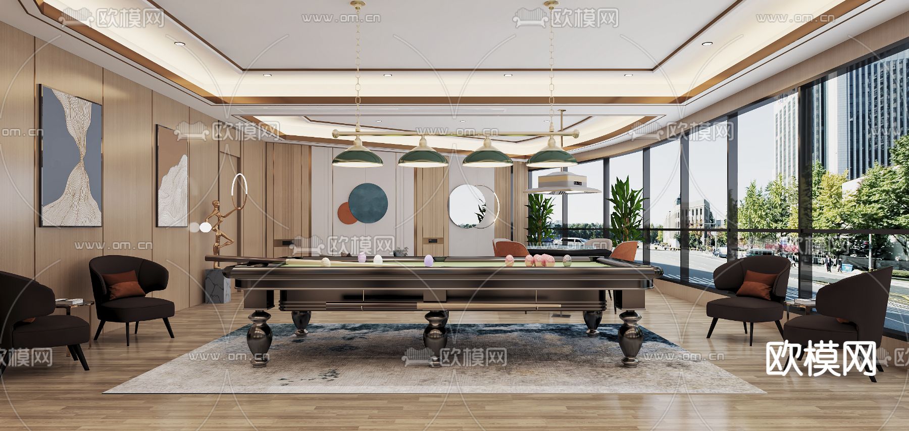 轻奢台球室 桌球馆3d模型下载
