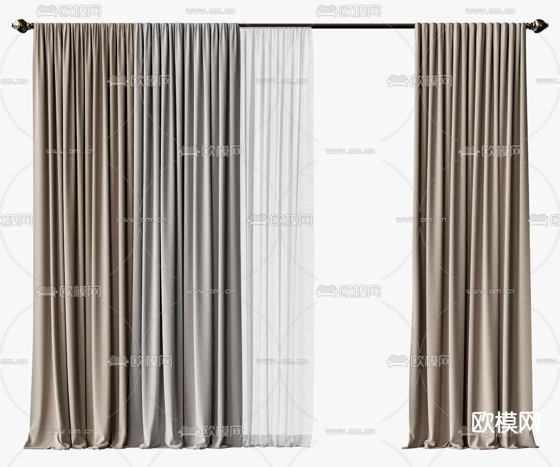 窗帘 开合帘 纱帘su模型下载（渲染图1）