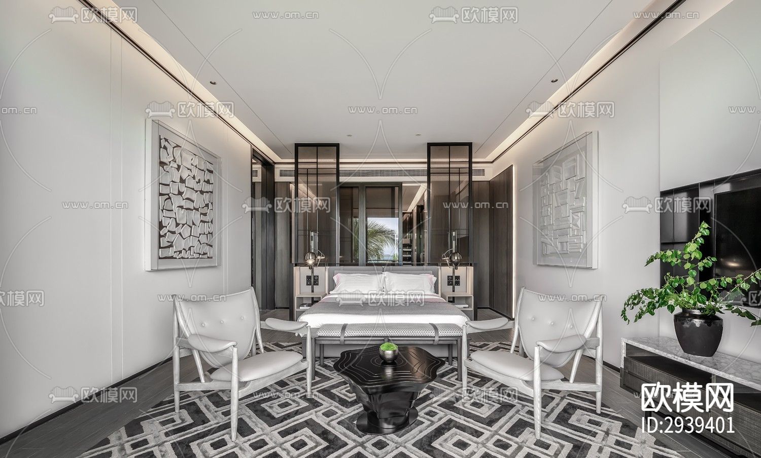 新中式酒店民宿效果图下载（渲染图16）