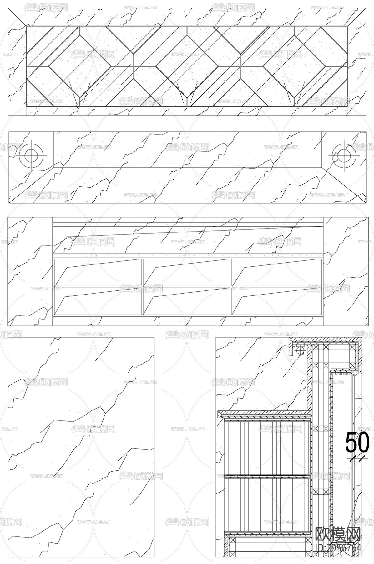 服务台接待台总台详图设计素材cad图库下载（渲染图5）