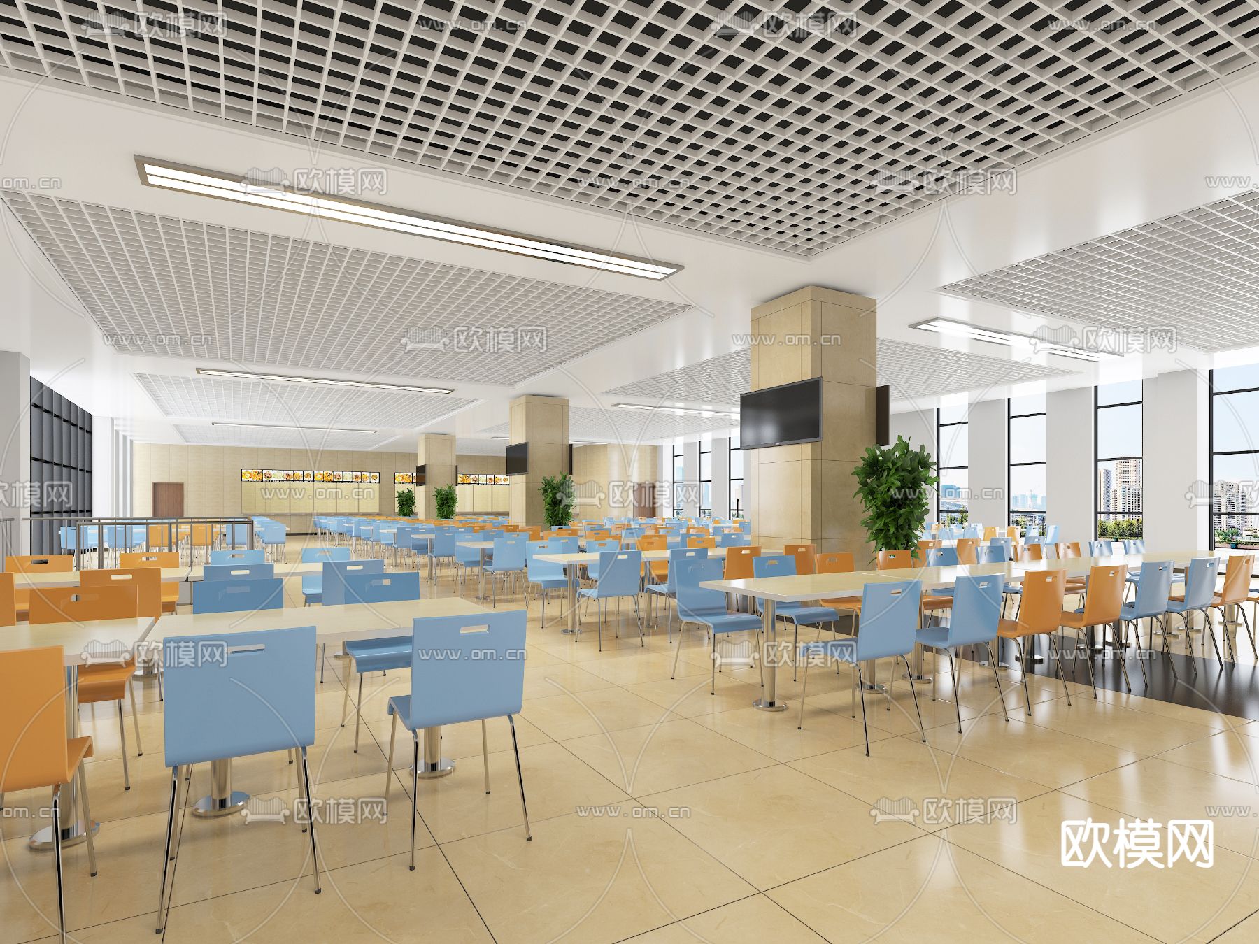 现代食堂su模型下载（渲染图2）