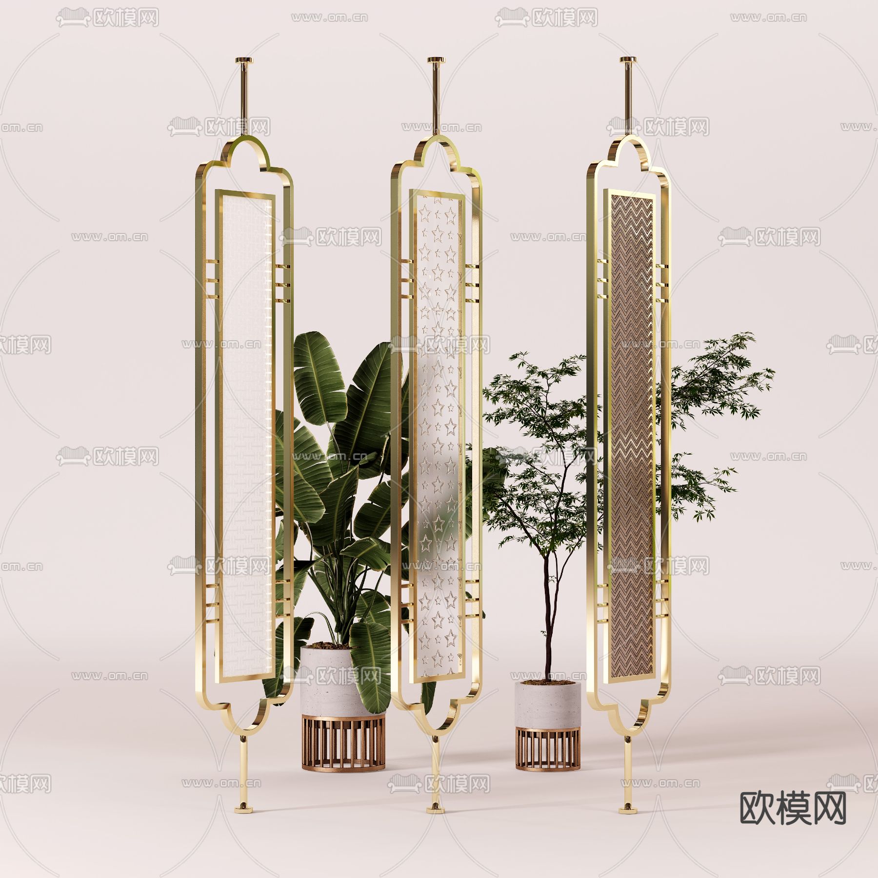 轻奢屏风 隔断 玻璃砖3d模型下载