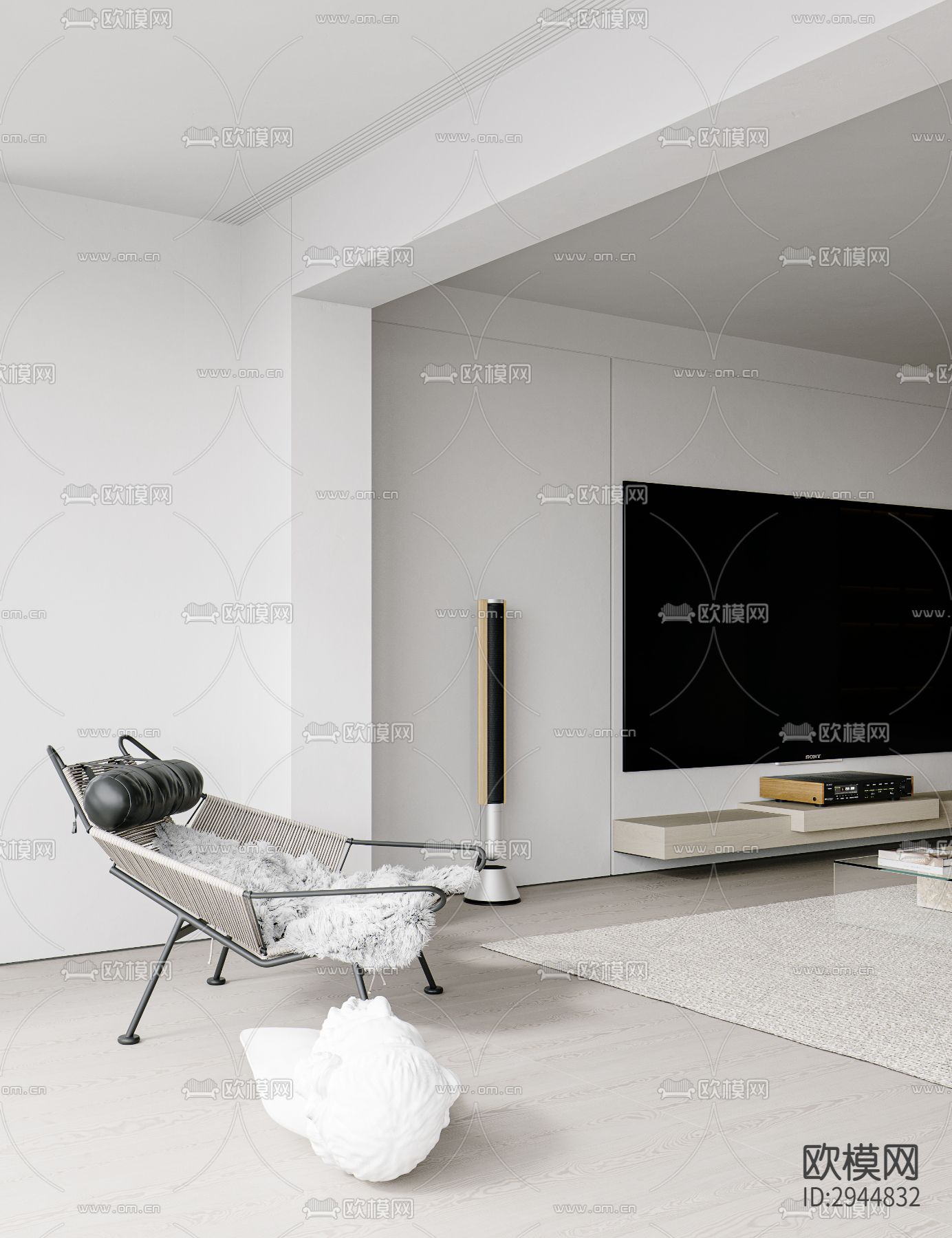 奶油风极简平层效果图下载（渲染图2）