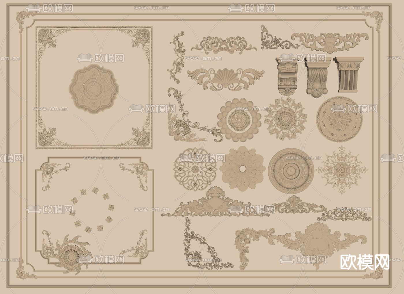 法式石膏雕花 线条 角线 顶角线 檐线su模型下载（渲染图2）