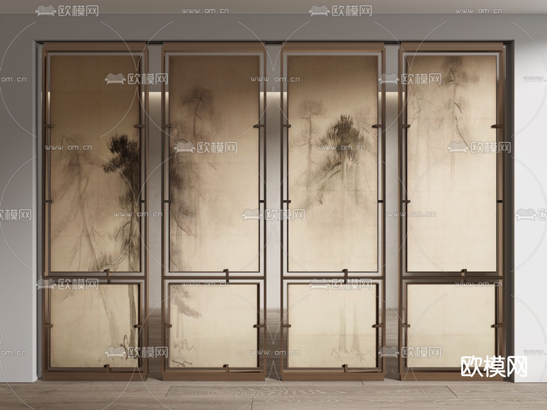 新中式水墨屏风 隔断su模型下载（渲染图2）