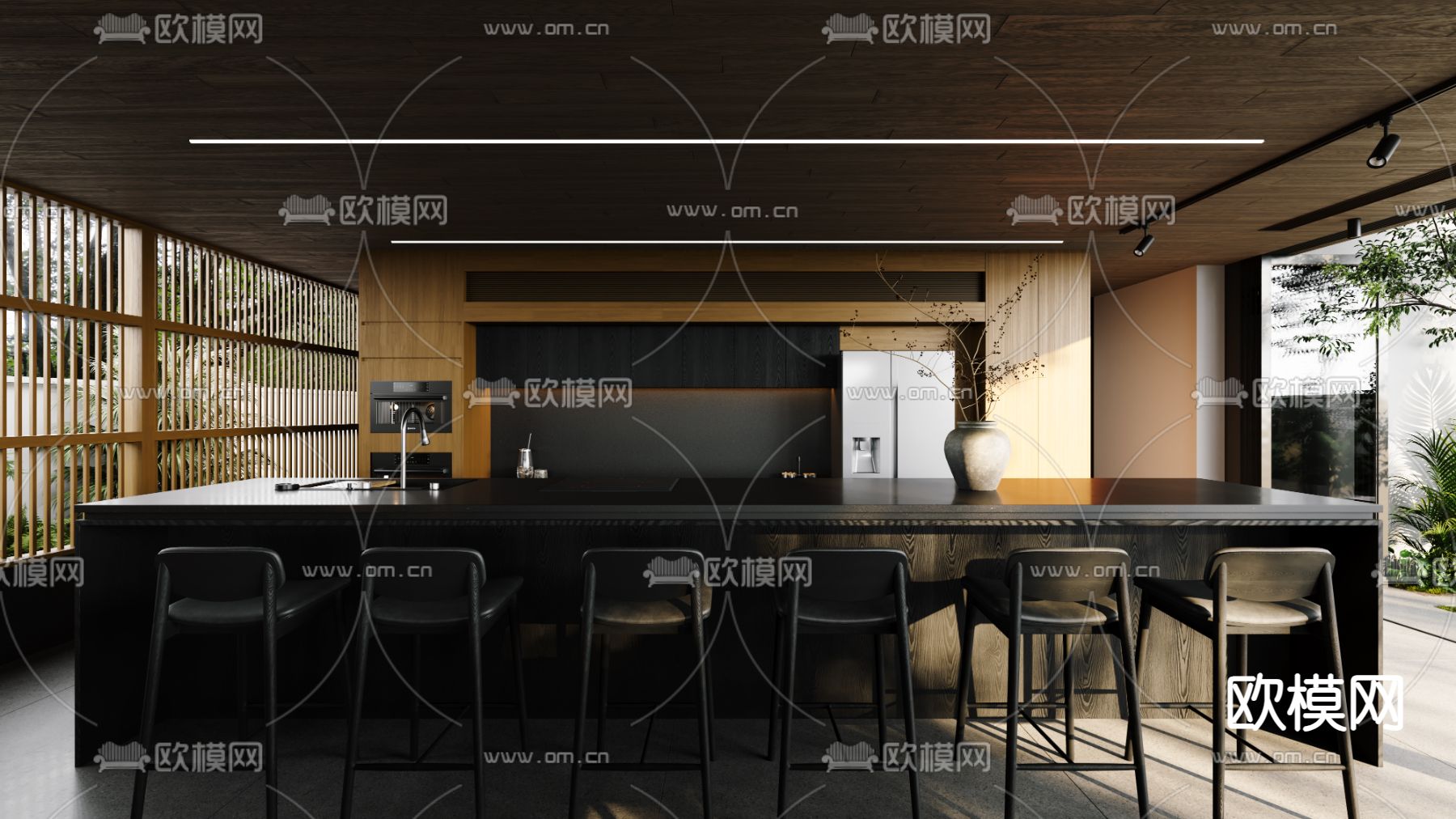 大平层客厅 餐厅3d模型下载（渲染图2）