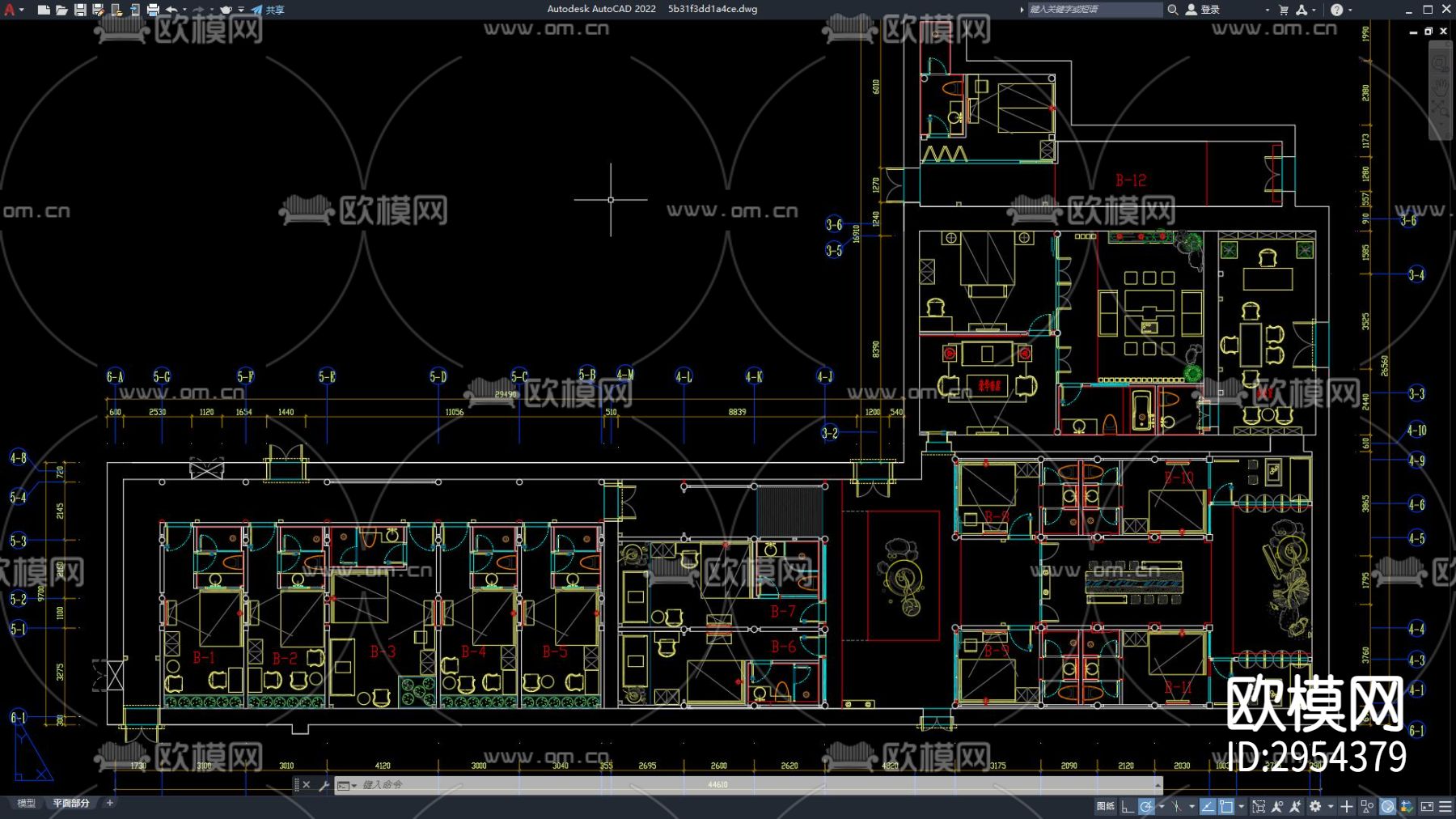 酒店客房 酒店空间布局 客房 标间 大床房 酒店cad施工图下载（渲染图1）