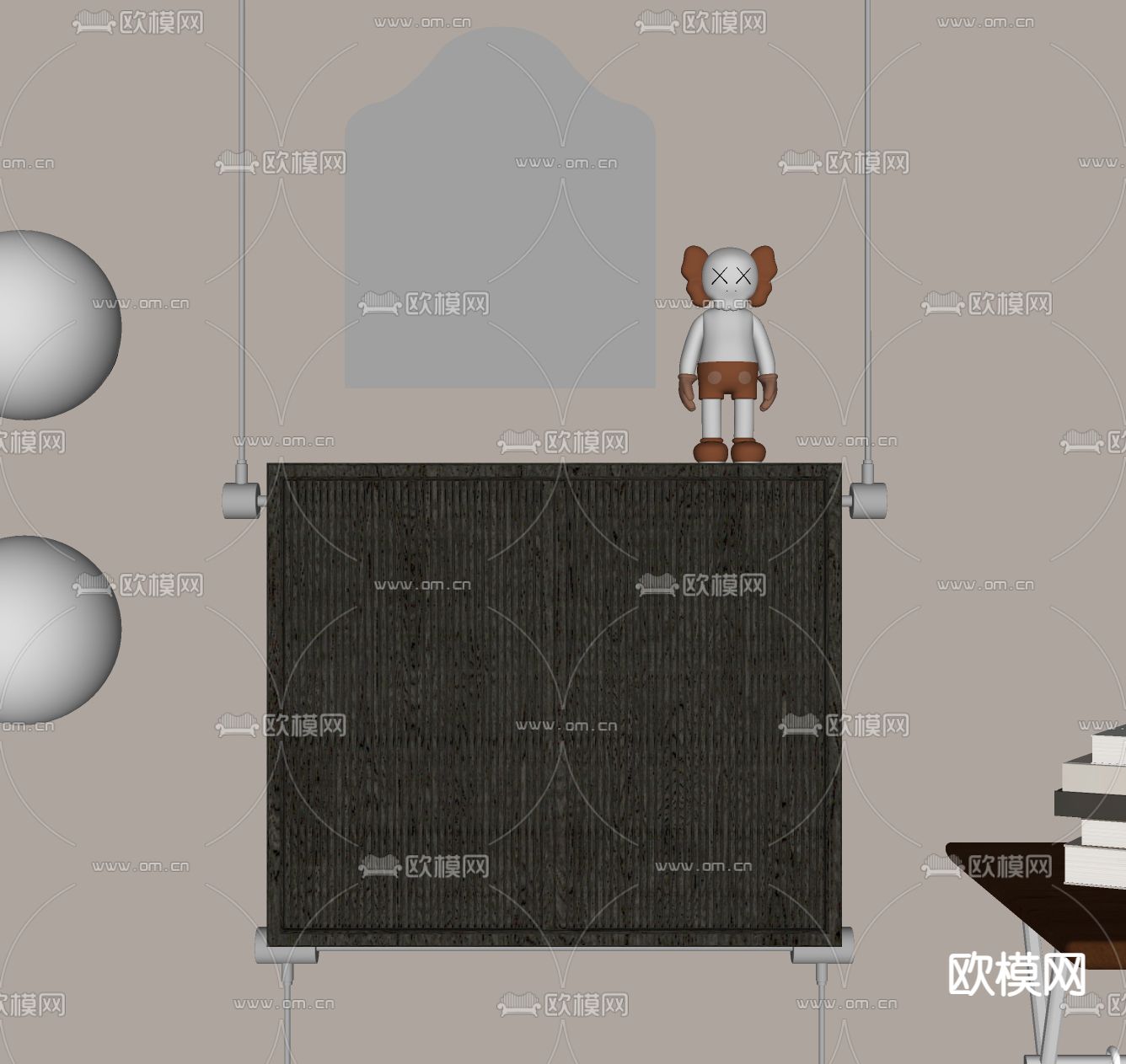 中古风边柜su模型下载（渲染图2）