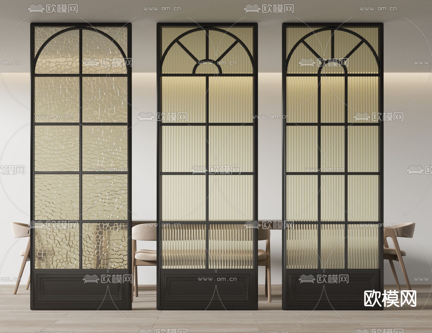 法式玻璃屏风 隔断su模型下载（渲染图1）