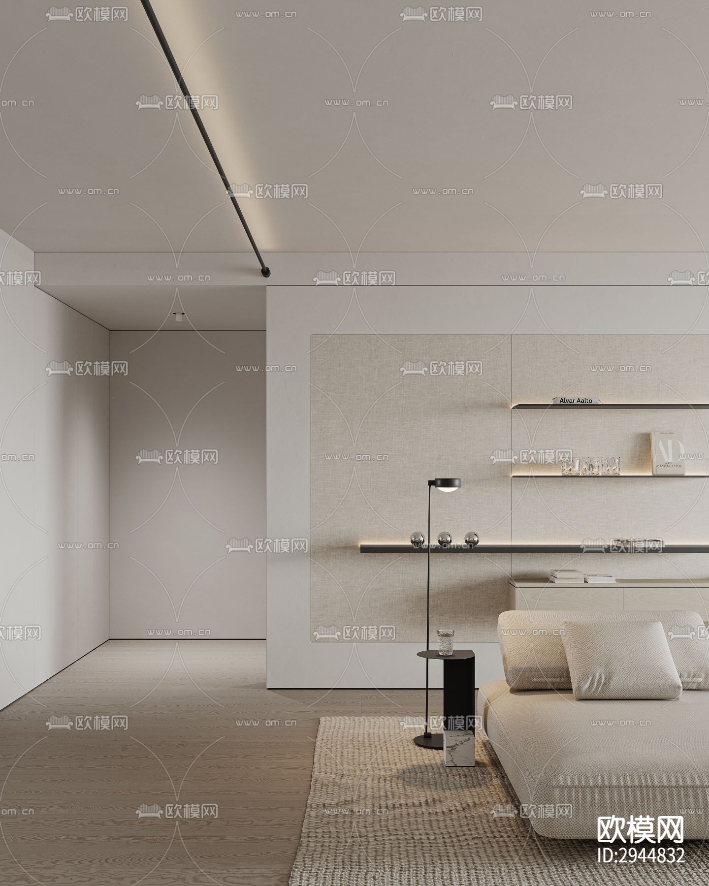 奶油风极简平层效果图下载（渲染图16）