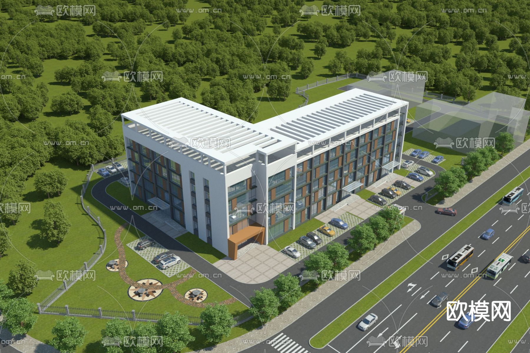 办公楼鸟瞰图su模型下载（渲染图2）