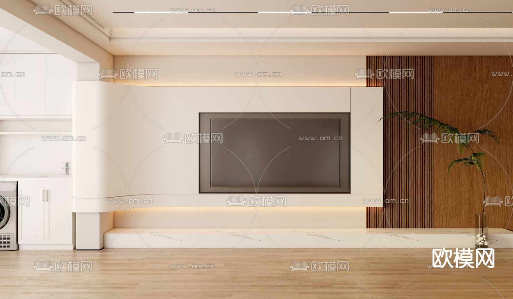 侘寂电视背景墙3d模型下载
