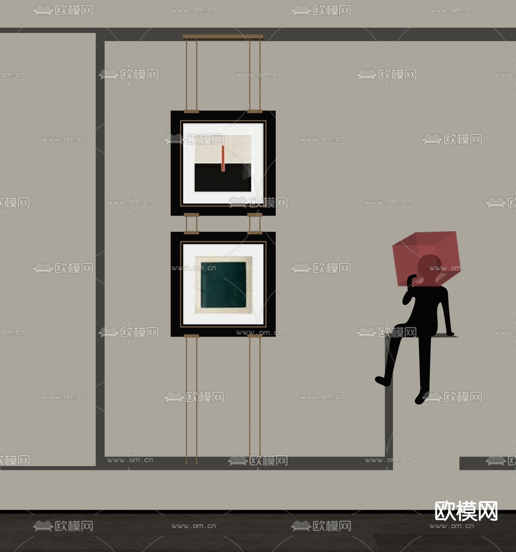 侘寂风装饰画 抽象画 挂画su模型下载（渲染图2）