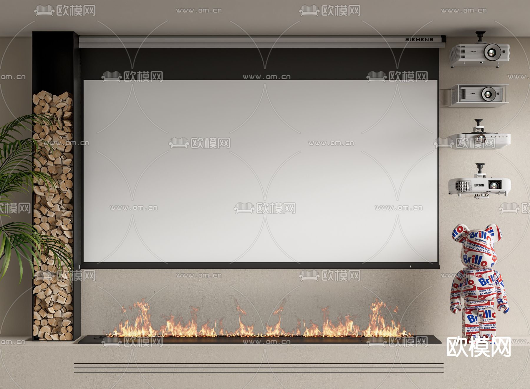 投影幕布 投影仪su模型下载（渲染图2）