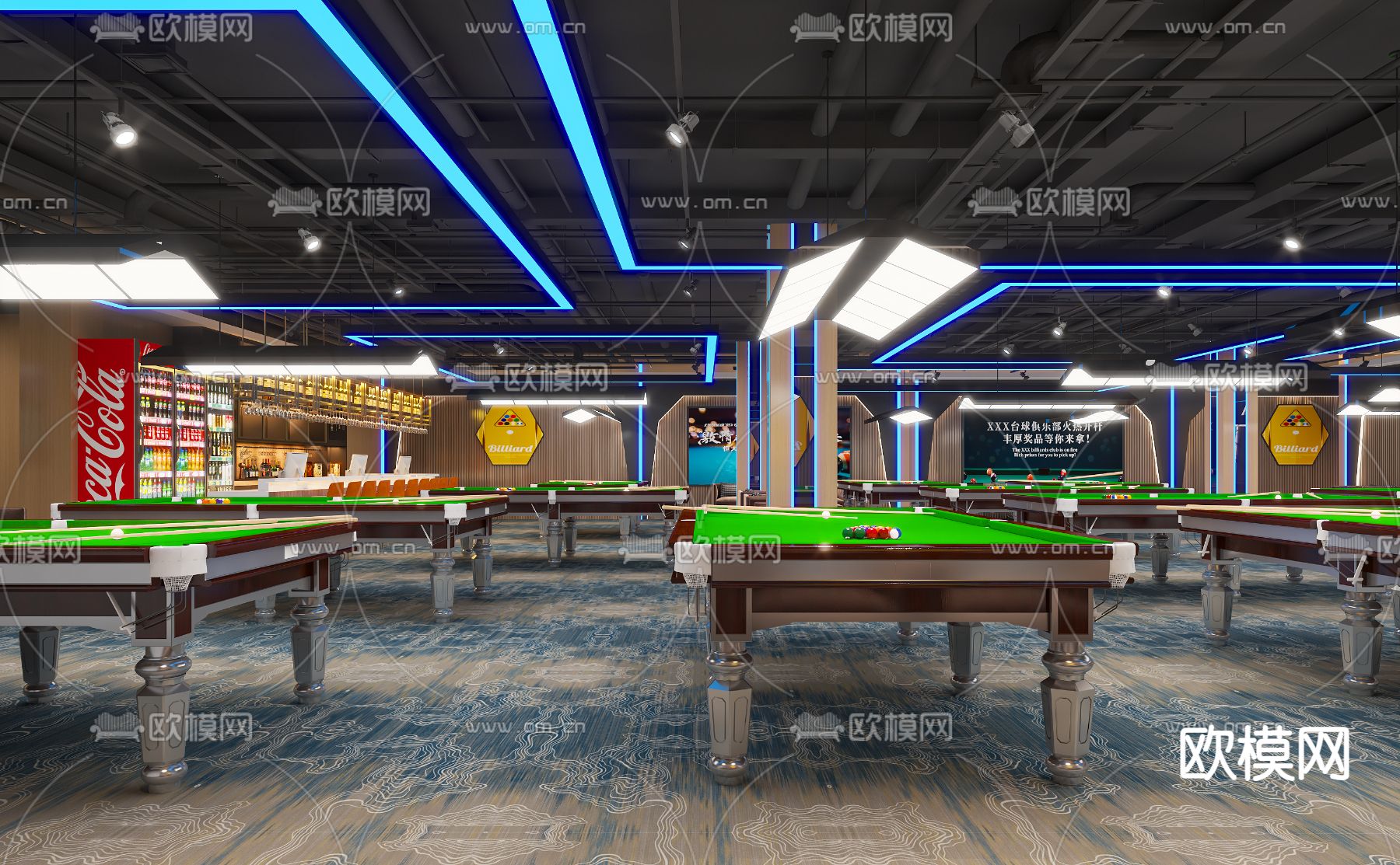 工业风台球室 桌球馆3d模型下载（渲染图2）